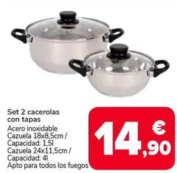 Set 2 Cacerolas Con Tapas Acero Inoxidable