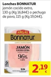 JAMON COCIDO EXTRA LONCHAS BONNATUR 130 G                   