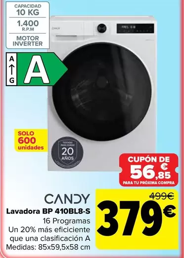 Candy - Lavadora BP 410BL8-S