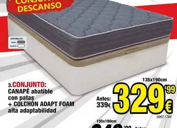Canape Abatible Con Patas + Colchon Adapt Foam