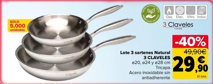 3 Claveles - Lote 3 Sartenes Natural 