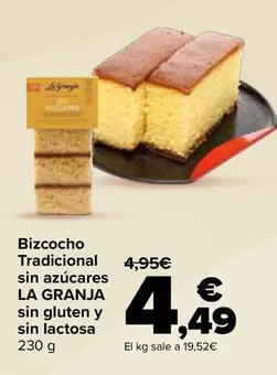 La Granja - Bizcocho Tradicional Sin Azúcares Sin Gluten Y Sin Lactosa