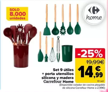 Carrefour Home - Set 9 Útiles + Porta Utensilios  Silicona Y Madera  
