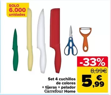 Carrefour Home - Set 4 Cuchillos De Colores + Tijeras + Pelador  