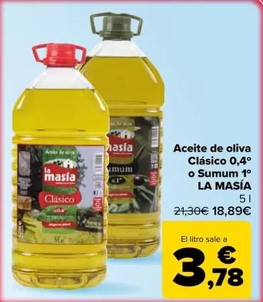 La Masía - Aceite De Oliva Clásico 0,4º O Sumum 1º 