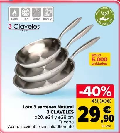 Claveles - Lote 3 Sartenes Natural 3