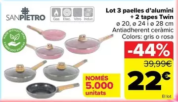 San Pietro - Lote 3 Sartenes Aluminio + 2 Tapas Twin Ø20, Ø24 Y Ø28 Cm
