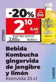 Komvida - Bebida Kombucha gingervida de Jengibre y limon