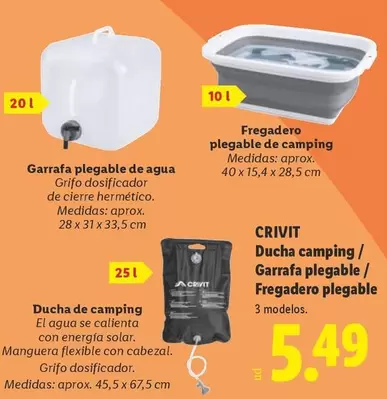 Crivit - Ducha Camping/Garrafa Plegable/Fregadero Plegable