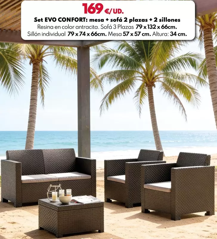 Set Evo Confort: Mesa + Sofá 2 Plazas + 2 Sillones