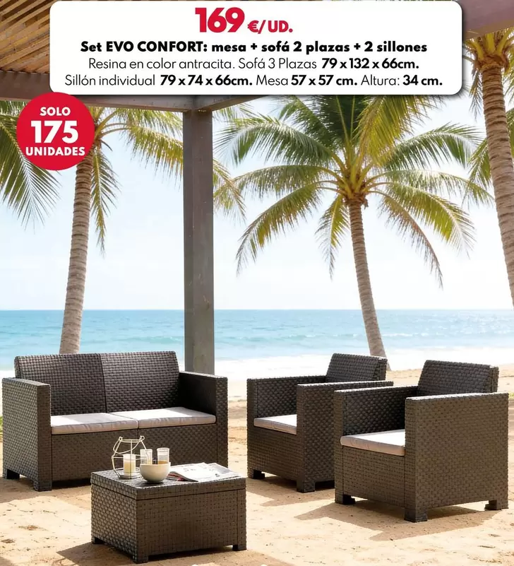 Set Evo Confort: Mesa + Sofá 2 Plazas + 2 Sillones