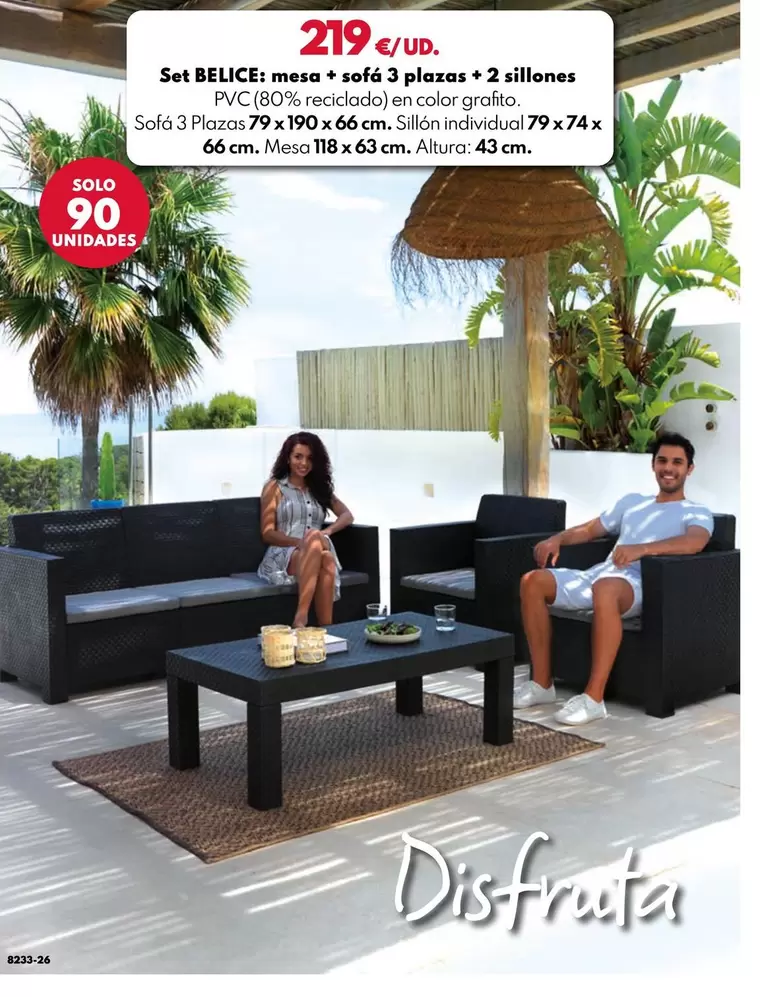 Set BELICE: Mesa + Sofá 3 Plazas + 2 Sillones 