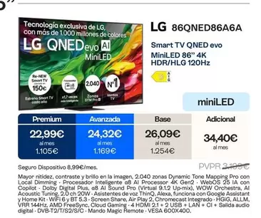 LG - 86QNED86A6A Smart TV QNED Evo MiniLED 86" 4K HDR/HLG 120Hz