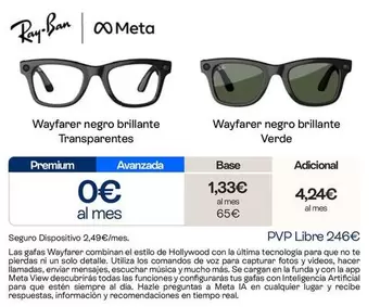 Ray-Ban - Wayfarer Negro Brillante Transparente/ Verde