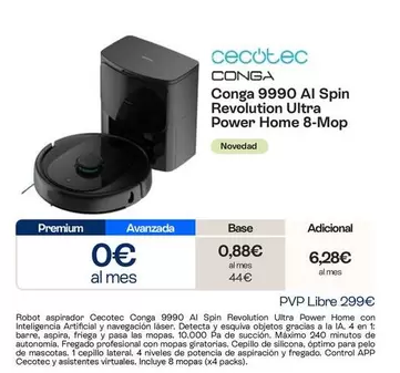 Cecotec - Conga 9990 Al Spin Revolution Ultra Power Home 8-Mop