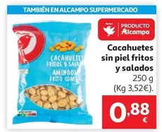 Auchan - Cacahuetes Sin Piel Fritos Y Salados