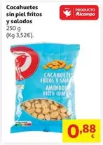 Auchan - Cacahuetes Sin Piel Fritos Y Salados