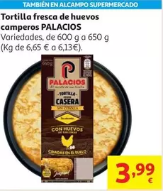 Tortilla Fresca Sin Cebolla Palacios 650g
