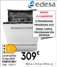 Edesa - Lavavajillas Integrable EDB-6130-I
