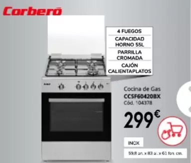 Corberó - 4 Fuegos Capacidad Horno 5SL Parrilla Cromada Cajon Calientaplatos