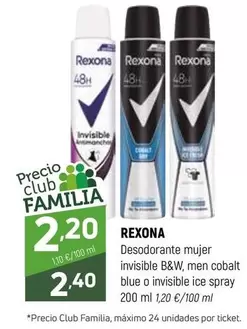 Rexona - Desodorante Mujer Invisible B&W, Men Cobalt Blue O Invisible Ice Spray