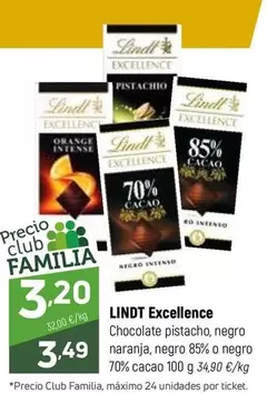 Lindt - Excellence Chocolate Pistachio, Negro Naranja, Negro 85% O Negro 70% Cacao