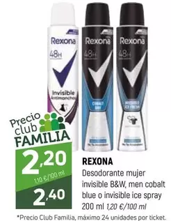 Rexona - Desodorante Mujer Invisible B&W, Men Cobalt