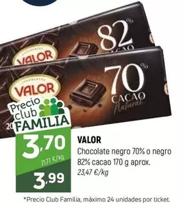 Valor - Chocolate Negro 70% O Negro 82% Cacao