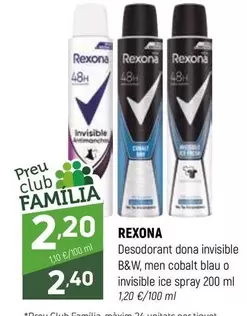 Rexona - Desodorante Dona Invisible B&W, Men Cobalt Blau O Invisible Ice Spray