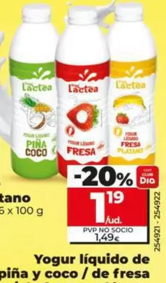 Dia Lactea - Yogur Liquido De Pina Y Coco/ De Fresa/ De Fresa Y Platano