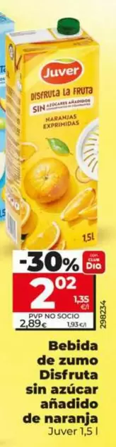 Juver - Bebida De Zumo Disfruta Sin Azucar Anadido De Naranja