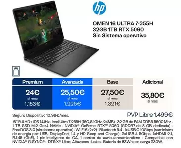 HP - Omen 16 Ultra 32GB 1TB RTX 5060 Sin Sistema Operativo