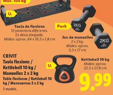 Crivit - Tabla Flexiones/ Kettlebell 10 Kg/ Mancuernas 2 X 2 Kg