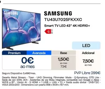 Samsung - Smart Tv Led 43" 4K HDR10+ TU43U7025FKXXC