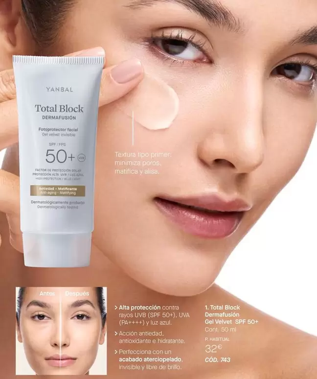 Yanbal - Total Block Dermafusión Gel Velvet SPF 50+