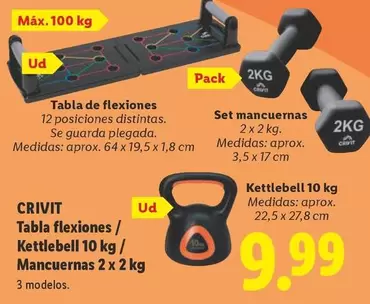 Crivit - Tabla Flexiones/Kettlebell 10 Kg/Mancuernas 2 X 2 Kg