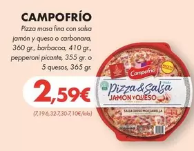Campofrío - Pizza Masa Fina Con Salsa Jamon Y Queso O Carbonara, Barbacoa, Pepperoni Picante O 5 Quesos