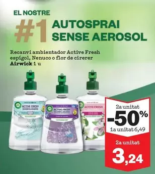 Air Wick - Recanvi Ambientador Active Fresh Espigol, Nenuco O Flor De Cirerer