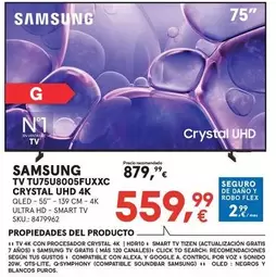 Samsung - TV TU75UX8005FUXXC Crystal UHD 4K QLED, 55", Smart Tv