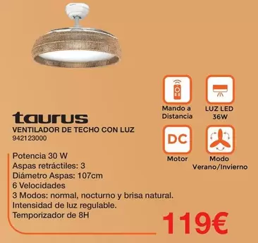 Taurus - Ventilador De Techo Con Luz
