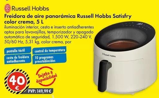 Russell Hobbs - Freidora De Aire Panoramica  Satisfry Color Crema
