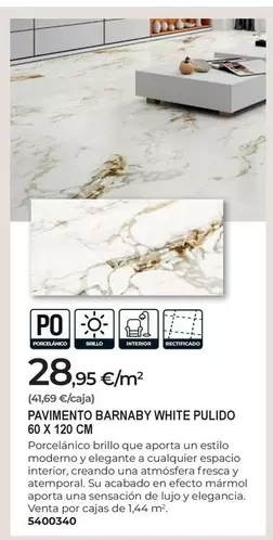 White - Pavimento Banaby  Pulido 60 X 120 Cm