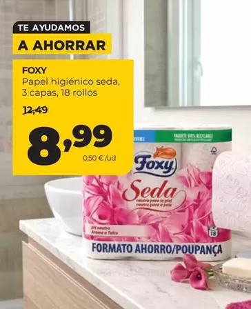 Foxy - Papel Higienico Seda, 3 Capas, 18 Rollos
