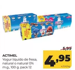 Actimel - Yogur Liquido De Fresa, Natural O Natural 0% M.g.