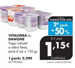 Vitalinea De Danone - Yogur Natural O Sabor Fresa