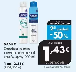 Sanex - Desodorante Extra Control O Extra Control Zero %, Spray