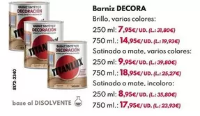 Titanlux - Barniz Decora - BRILLO CASTAÑO 750ML