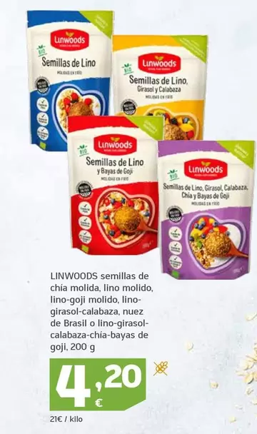 Linwoods - Semillas De Chia, Lino Molido, Lino-Goji Molido, Lino-Girasol-Calabaza, Nuez De Brasil O Lino-Girasol-Calabaz-Chia-Bayas De Goji