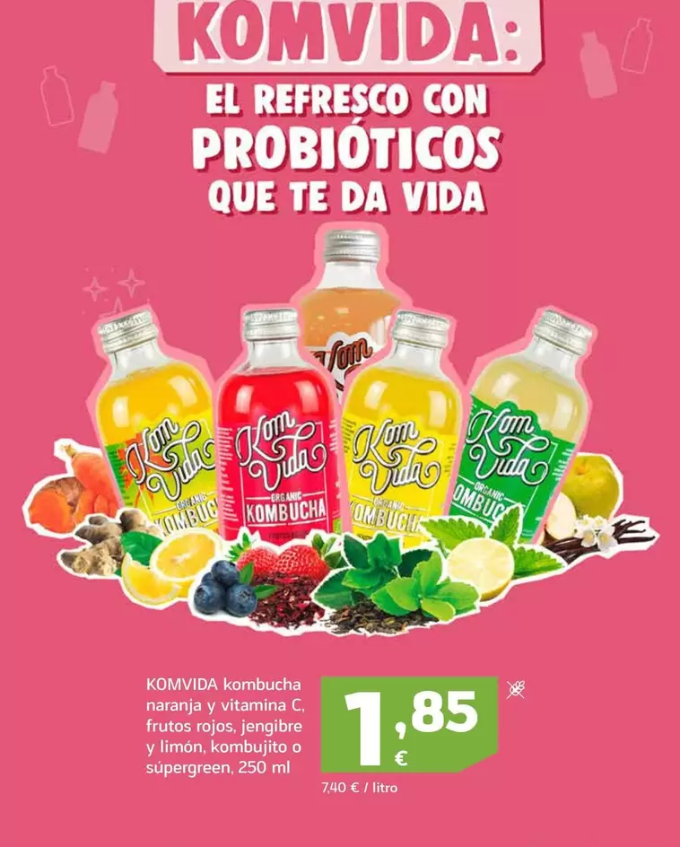 Komvida - Kombucha Naranja Y Vitamina C, Frutos Rojos, Jengibre Y Limon, Kombujito O Supergreen
