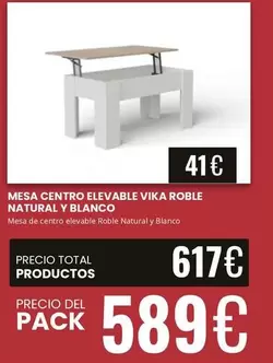 Blanco - Mesa Centro Elevable Vika Roble Natural Y
